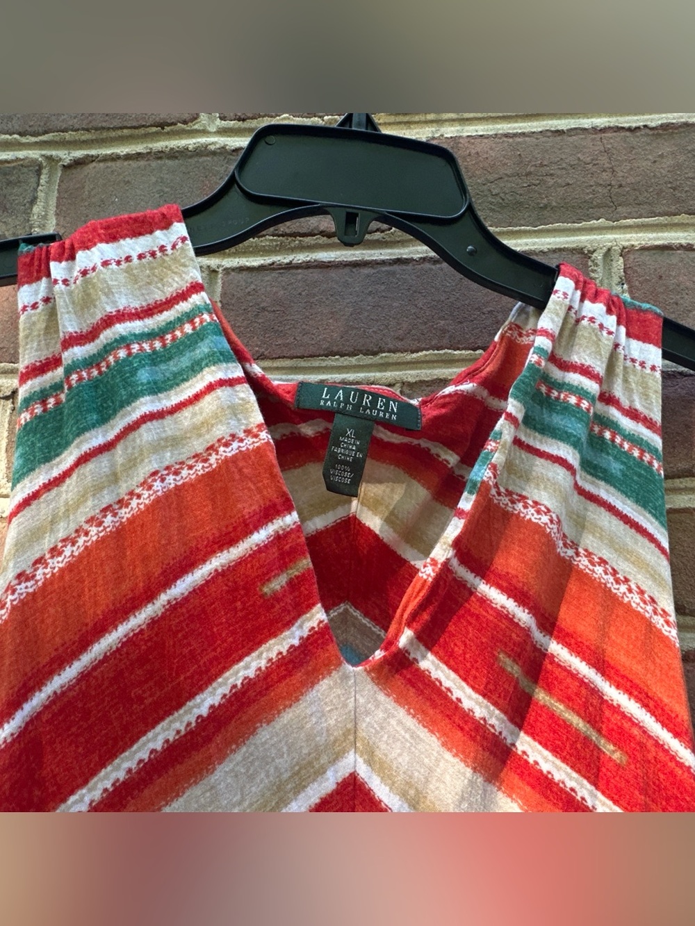 Ralph Lauren Red, Teal and White Asymmetrical Striped Handkerchief Dress - Picture 2 of 4